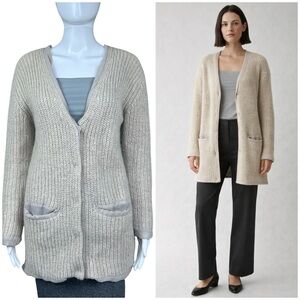 COS Mohair Wool Blend Lined Cardigan Size XS Beige Snap Front Minimalist Cozy